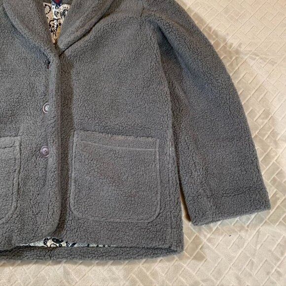 Denim & Co Woemsn Small Jacket Gray Teddy Sherpa With Pockets Paisley Lining - Picture 5 of 13